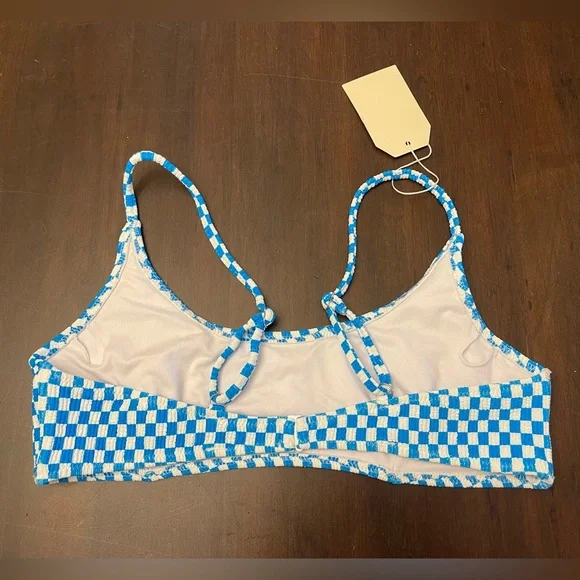 Aurielle Blue & White Checkered Swim Top - Picture 4 of 5